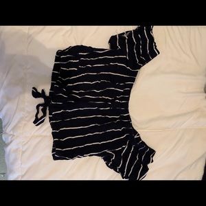 NAVY BLUE AND WHITE OFF THE SHOULDER SHIRT